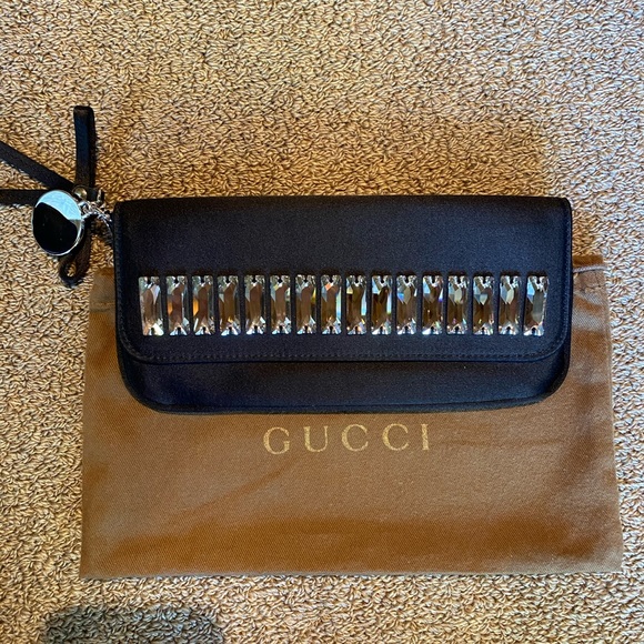 Gucci Black Silk Crystal Front Evening Bag Clutch - Picture 3 of 8